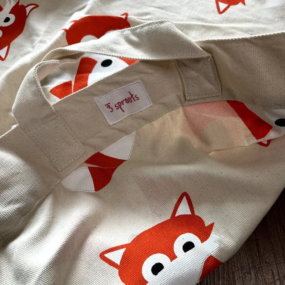 3 Sprouts Convertible Toy Storage Bag and Portable Play Mat, Orange Fox Pattern